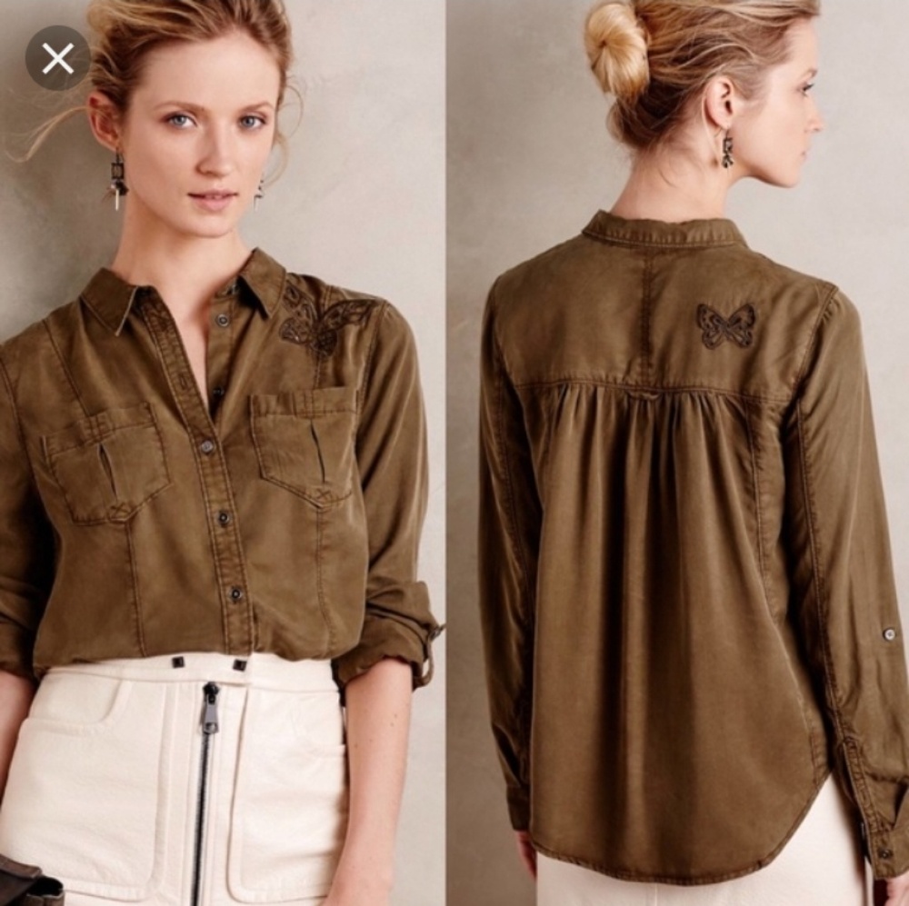 Anthro Holding Horses Embroidered Butterfly Top